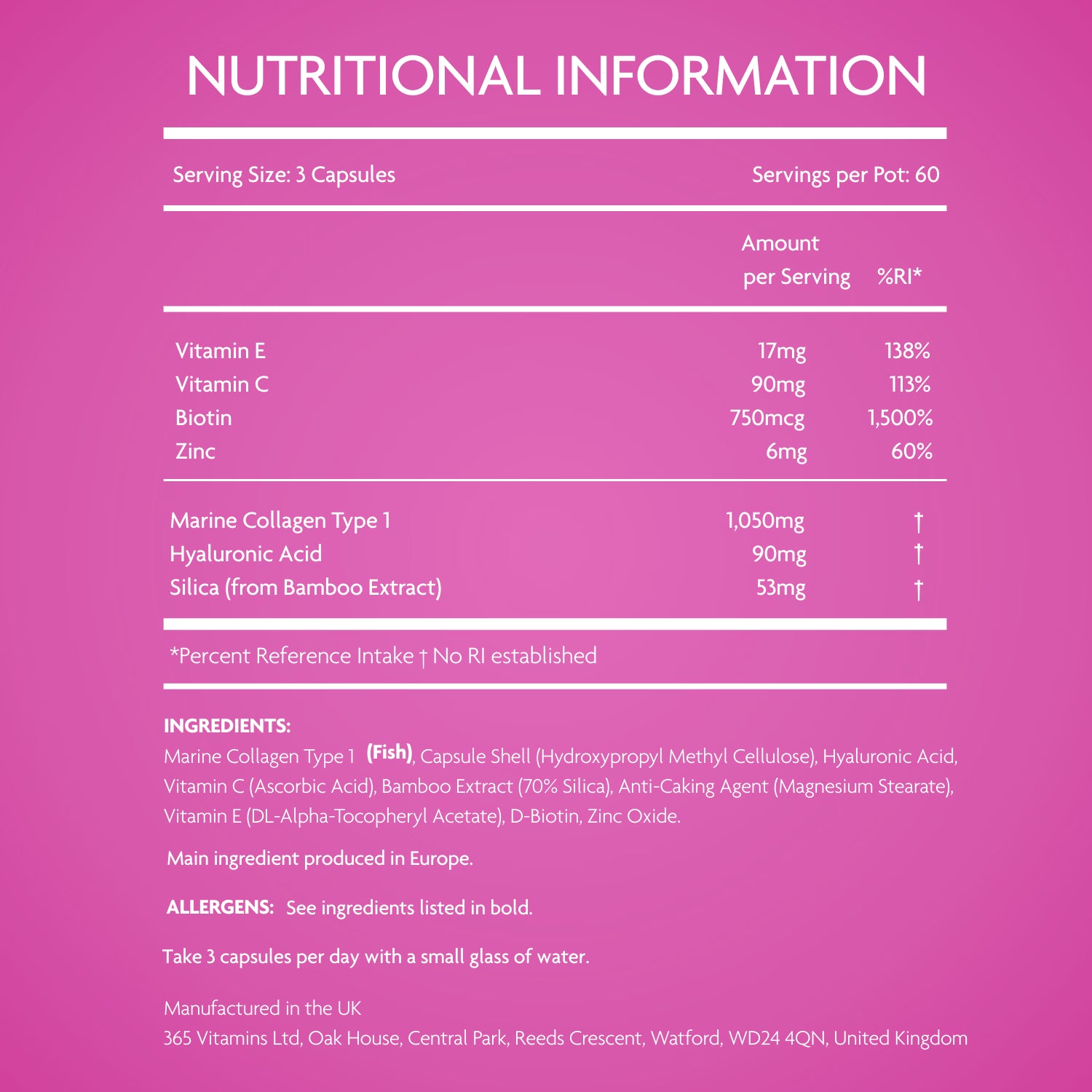 Vitamini marine collagen 180 capsules, imported from the UK