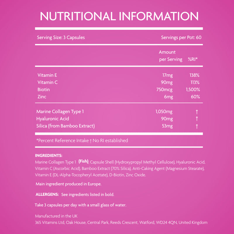 Vitamini marine collagen 180 capsules, imported from the UK