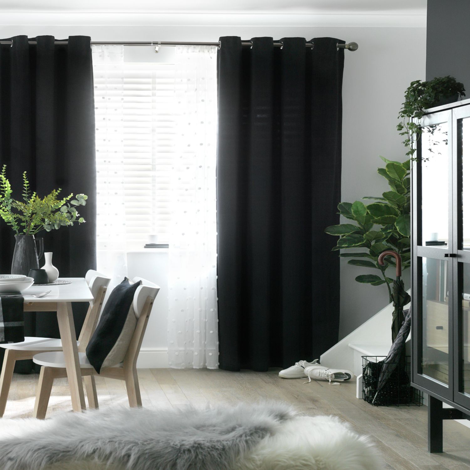 Habitat Dimout Velvet Eyelet Curtains - Black - 168x183cm