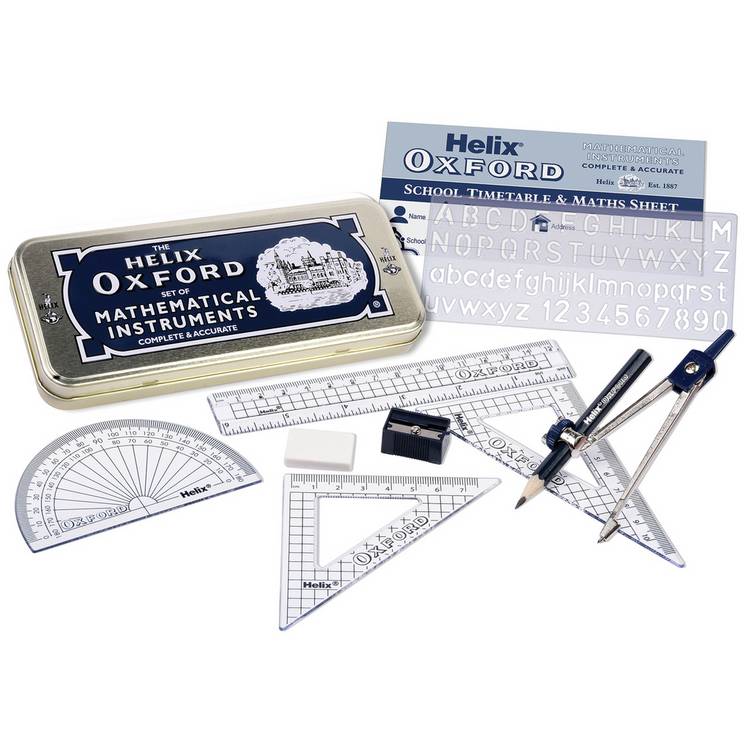 Helix Oxford 9 piece maths set in metal tin, UK version