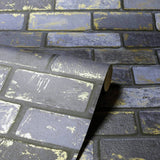 Arthouse metallic brick navy blue wallpaper (British brand)