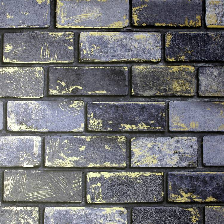 Arthouse metallic brick navy blue wallpaper (British brand)
