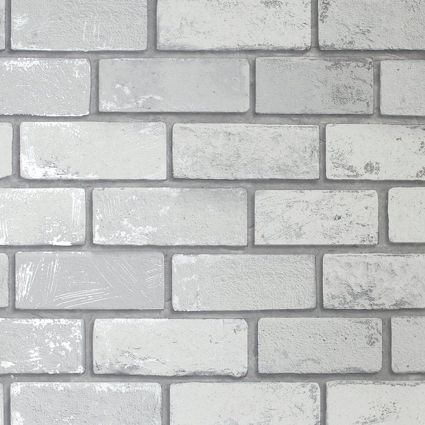 Arthouse metallic brick silver wallpaper British brand