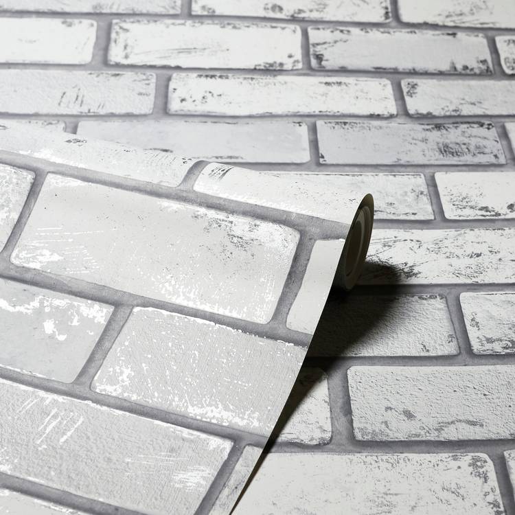 Arthouse metallic brick silver wallpaper British brand