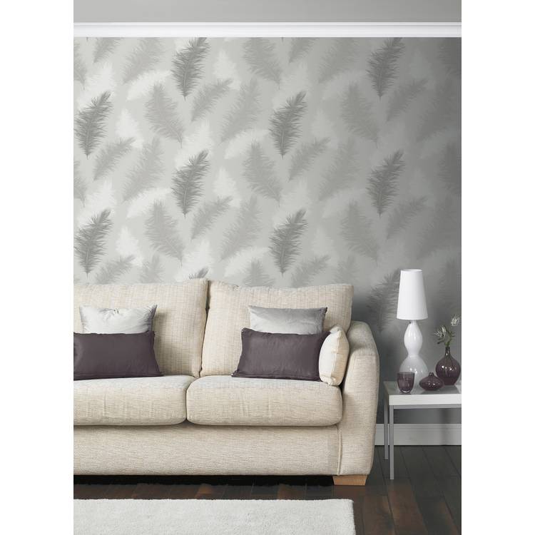 Arthouse feather grey wallpaper 53cm x 10.05m (British brand)