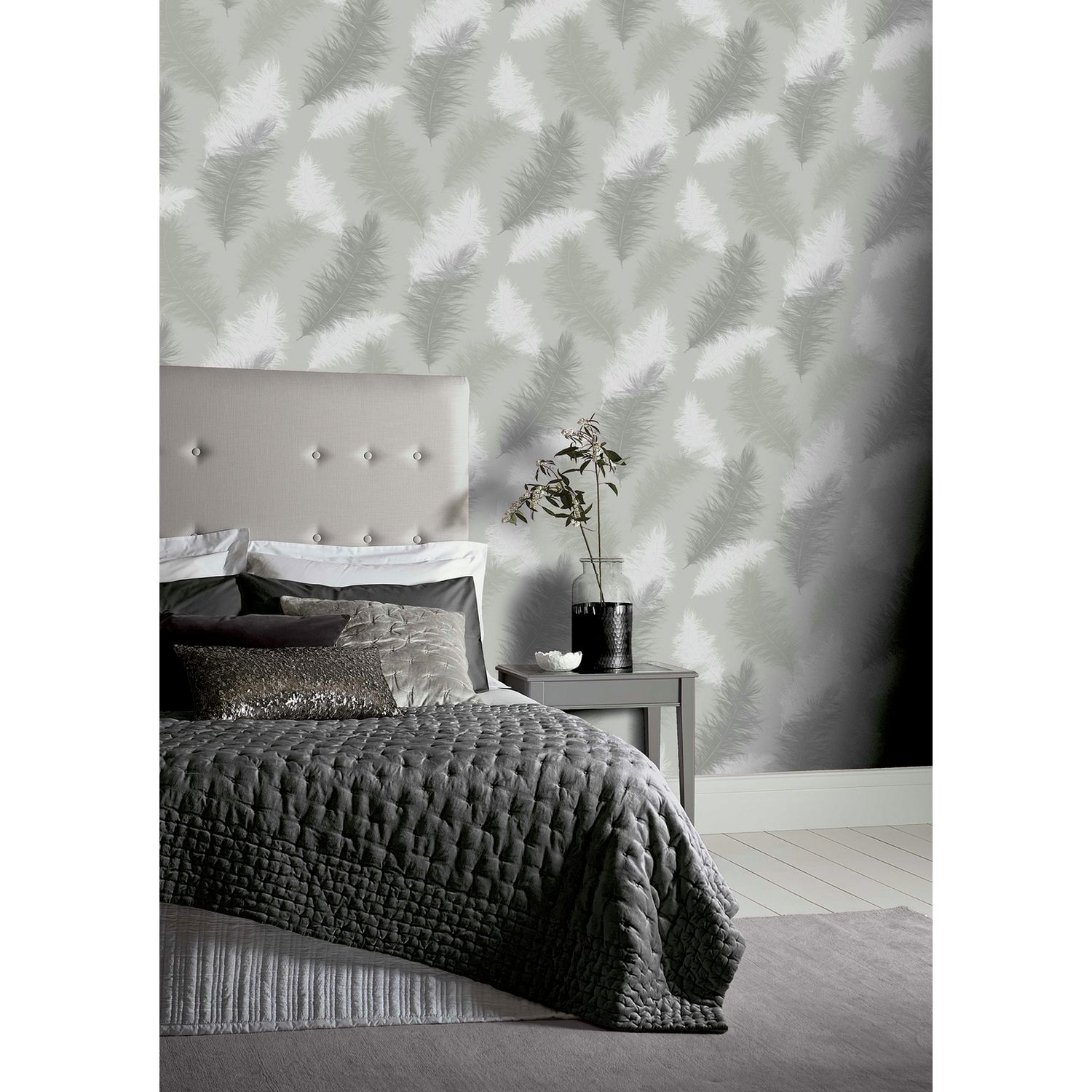 Arthouse feather grey wallpaper 53cm x 10.05m (British brand)