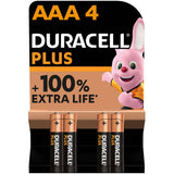 Duracell Plus Alkaline AAA batteries pack of 4 (British brand)