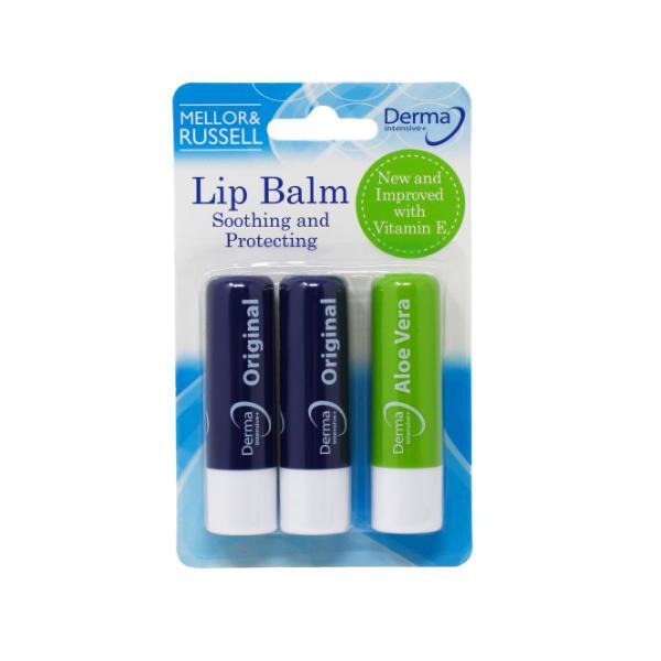 Derma Intensive+ lip balm trio Original and Aloe Vera, UK version