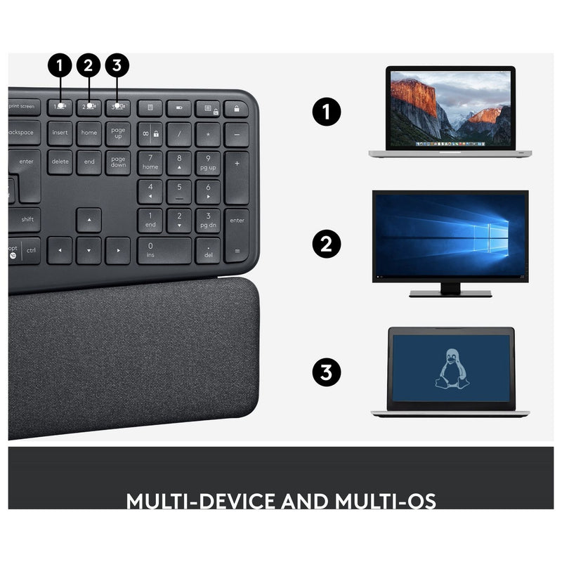 Logitech ERGO K860 wireless ergonomic keyboard Grey, imported from the UK