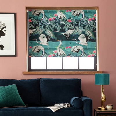 Argos Argos Home Japonica Crane Teal Blackout Roller Blind 90x160cm- Buy online at McGrocer
