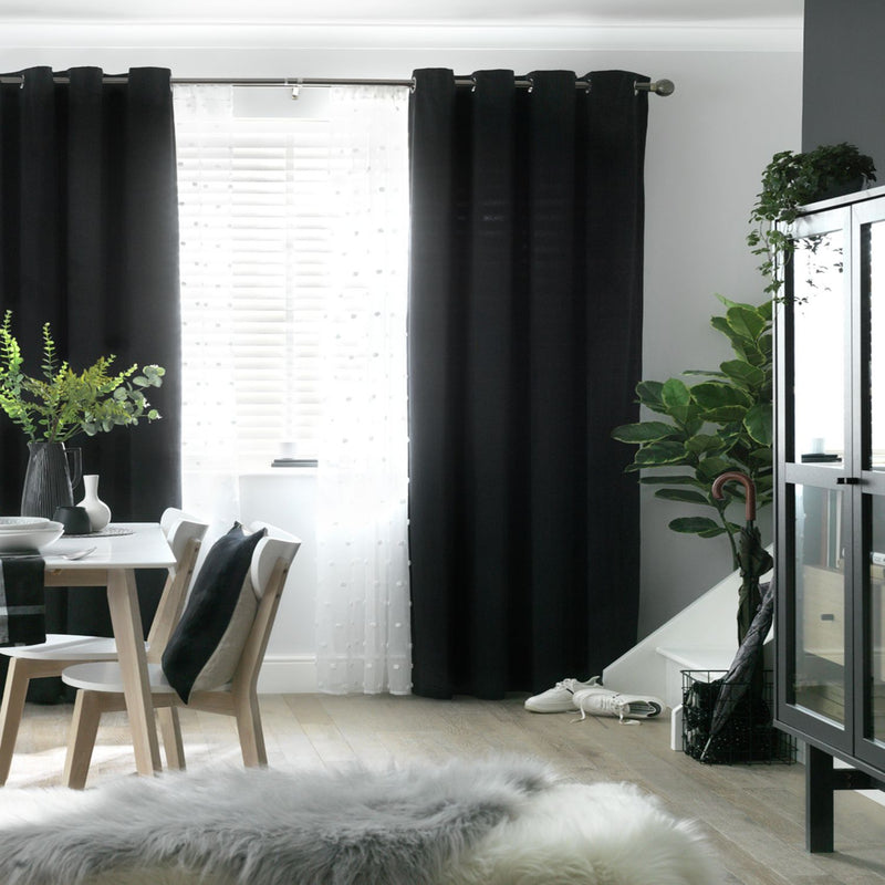 Habitat Dimout Velvet Eyelet Curtains - Black - 168x229cm