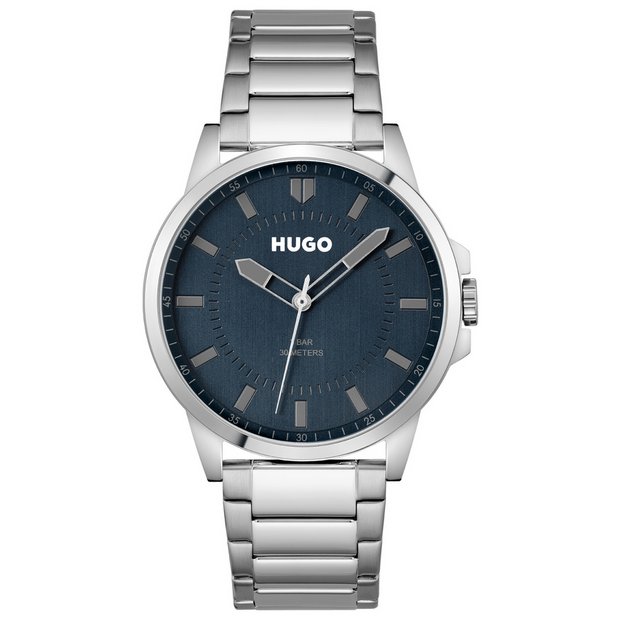 HUGO men's blue dial watch with stainless steel bracelet, imported from the UK