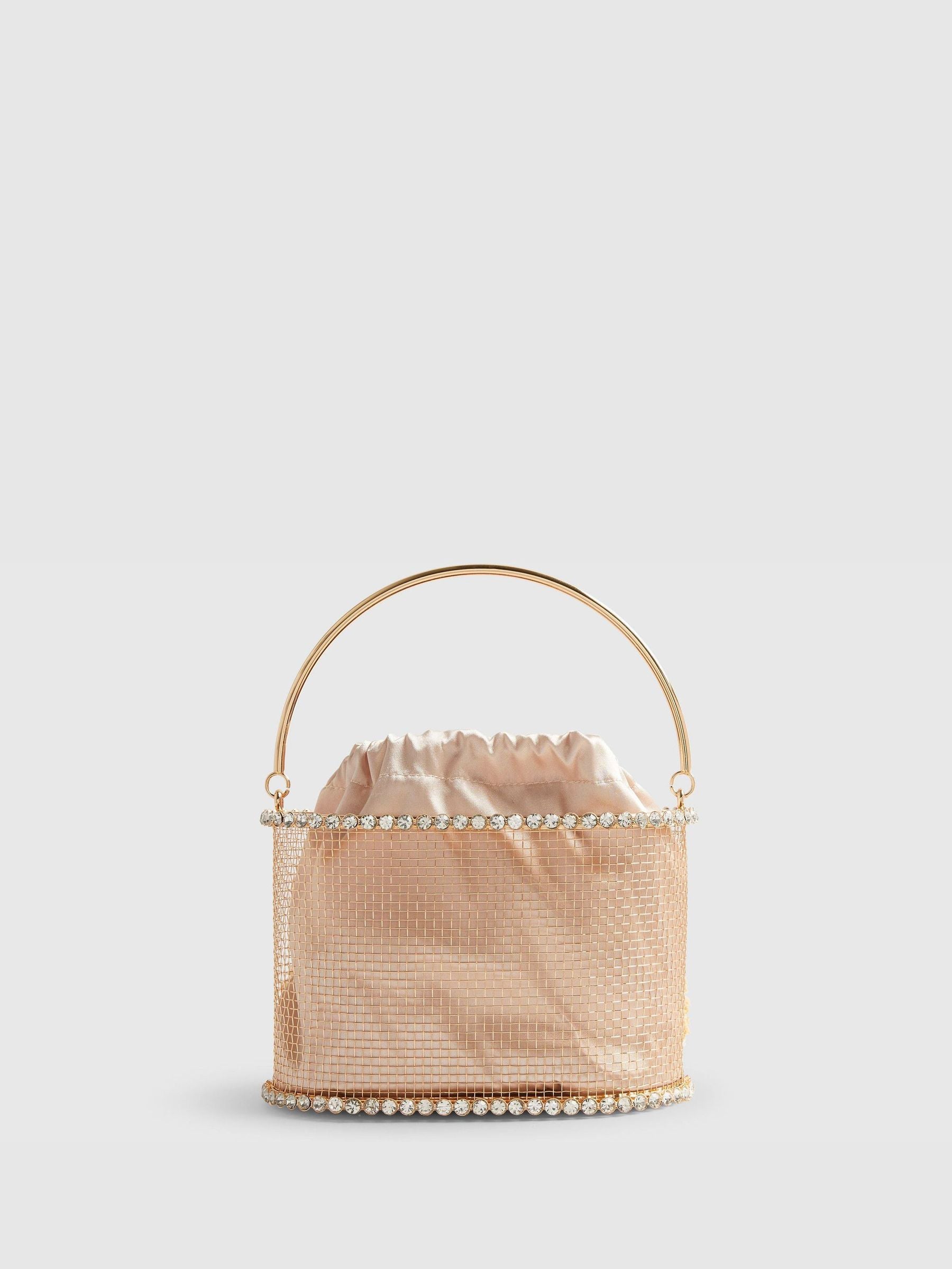 River Island Brown Gem Raffia Flower Basket Bag, UK version