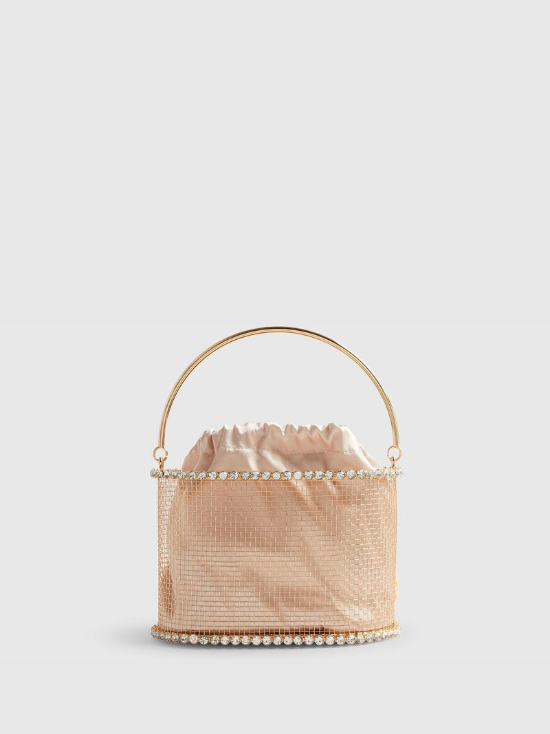 River Island Brown Gem Raffia Flower Basket Bag, UK version