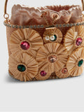 River Island Brown Gem Raffia Flower Basket Bag, UK version