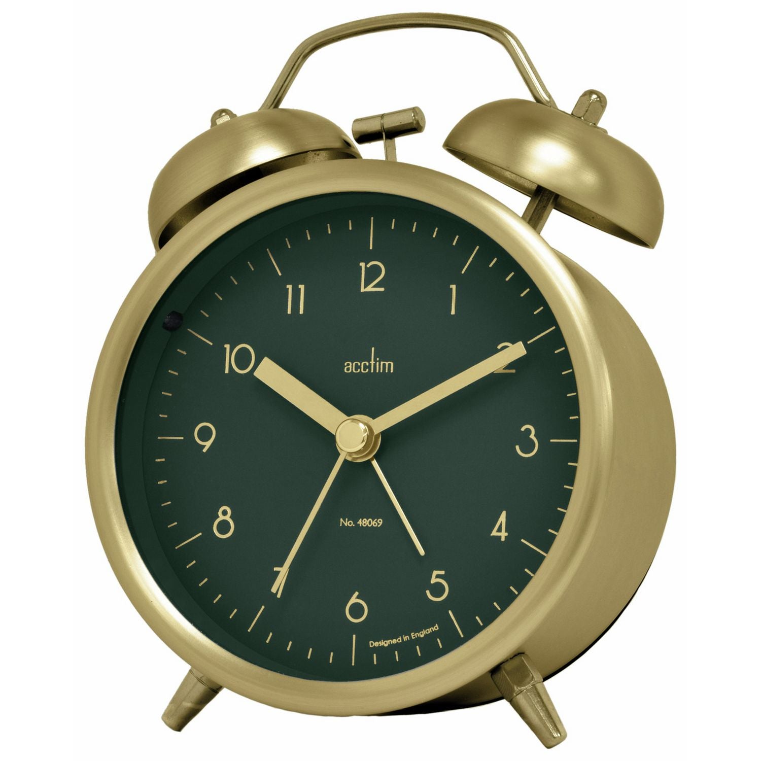 Acctim Aksel double bell alarm clock brass, imported from the UK