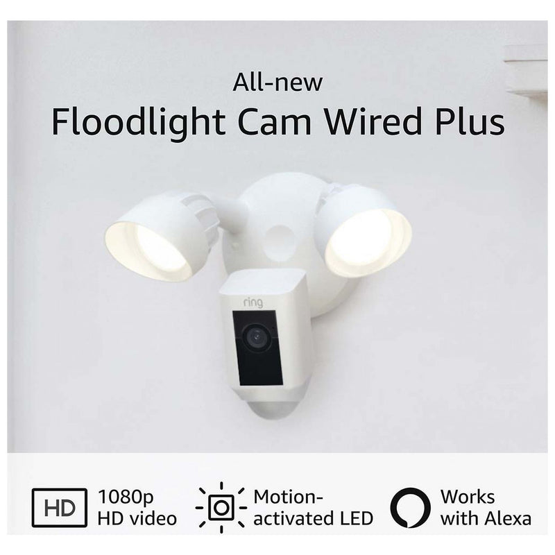 Ring white floodlight security camera Wired Plus, UK version