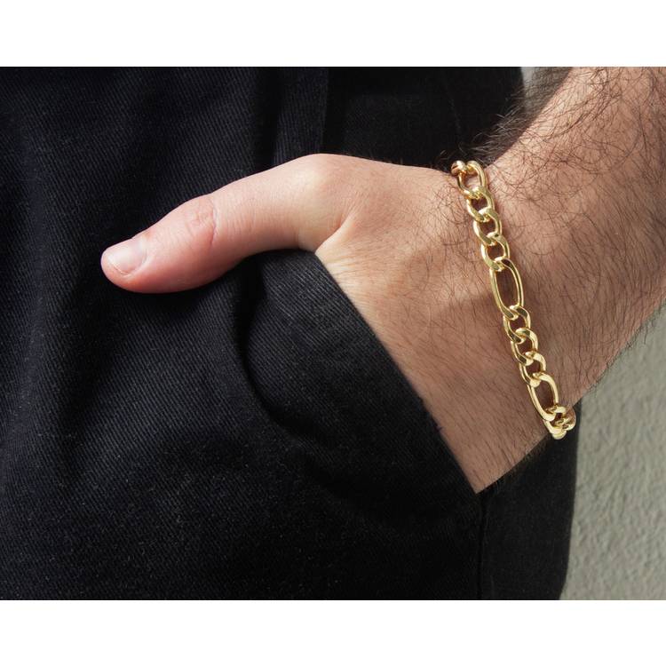 Revere 9ct gold Figaro link bracelet with polished finish (British brand)