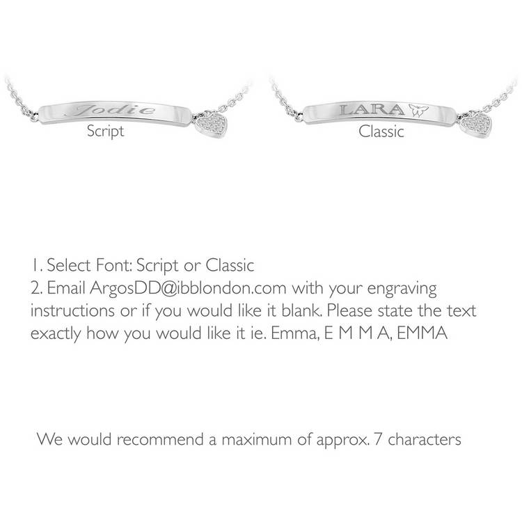 Revere sterling silver personalised heart charm ID bracelet (British brand)