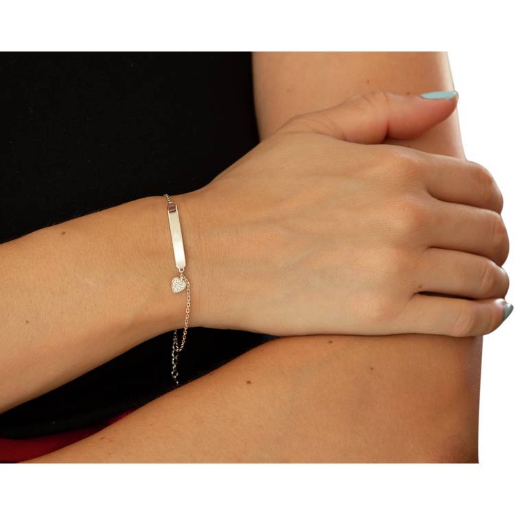 Revere sterling silver personalised heart charm ID bracelet (British brand)