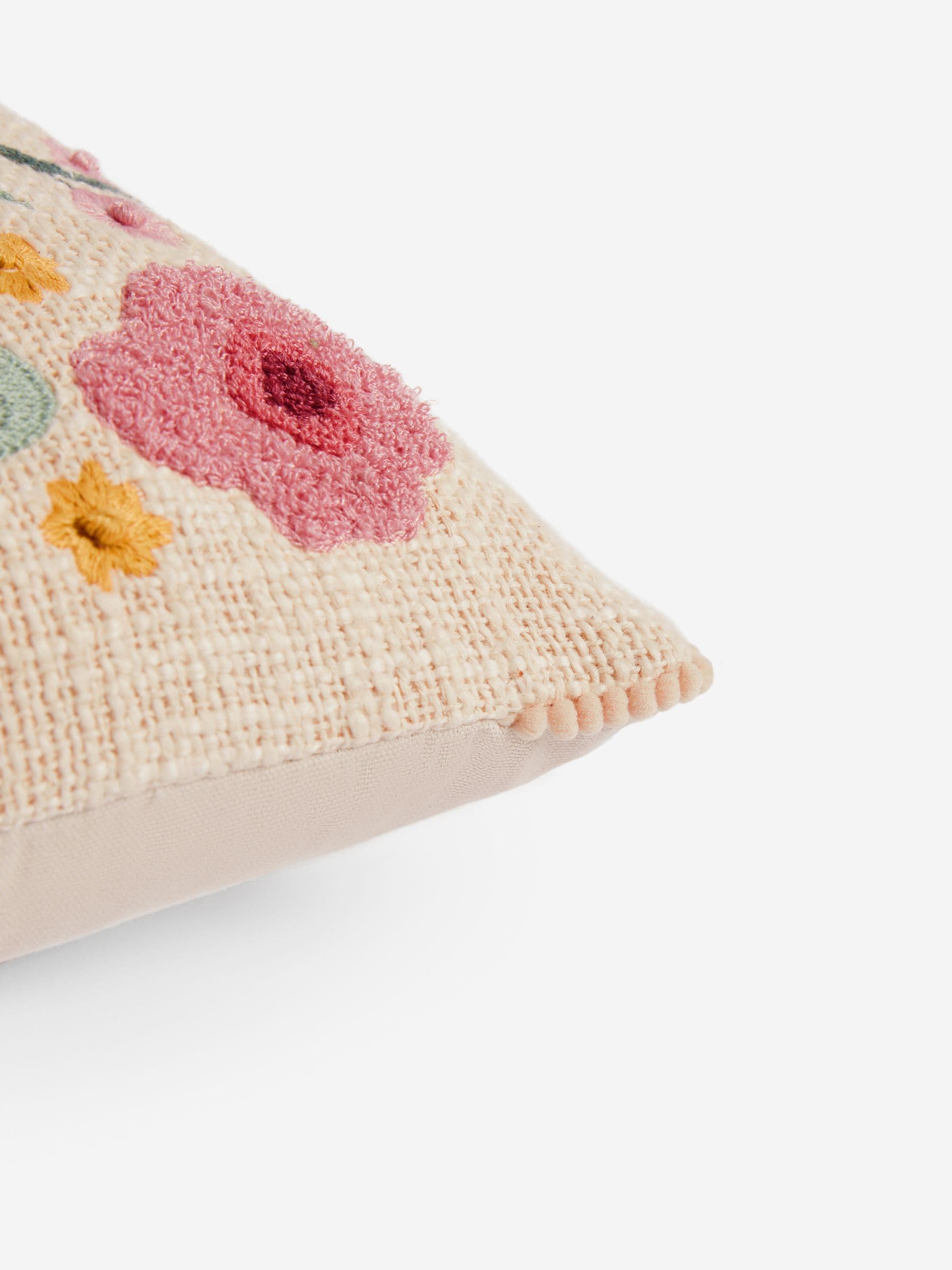 Cream embroidered flower vase cushion 50x30cm - British product