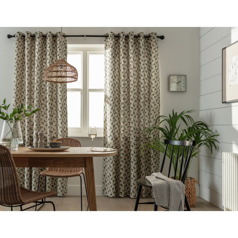Habitat Cabin Geometric Eyelet Curtains - Green - 168x229cm