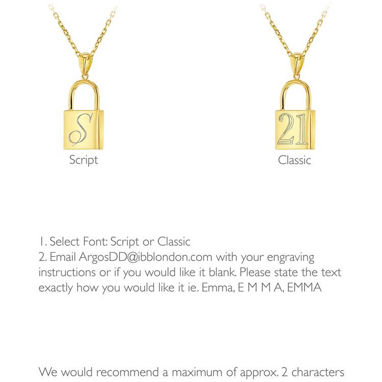 Revere gold plated personalised padlock necklace (British brand)