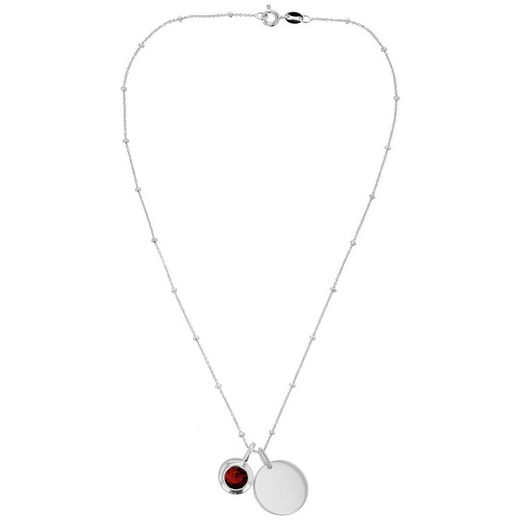 Revere sterling silver pendant with January birthstone and engravable disc, UK version