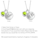 Revere sterling silver pendant with August birthstone and engravable disc (British brand)