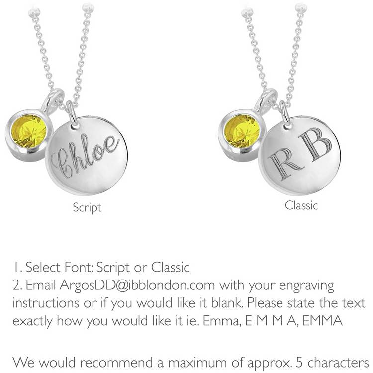Revere personalisable pendant set with November birthstone 46cm, UK version