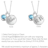 Revere sterling silver December birthstone pendant with personalised disc (British brand)