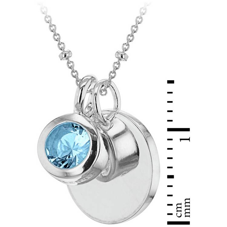 Revere sterling silver December birthstone pendant with personalised disc (British brand)