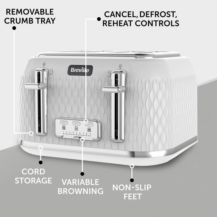 Breville VTT911 Curve 4 slice toaster White and Chrome (British brand)