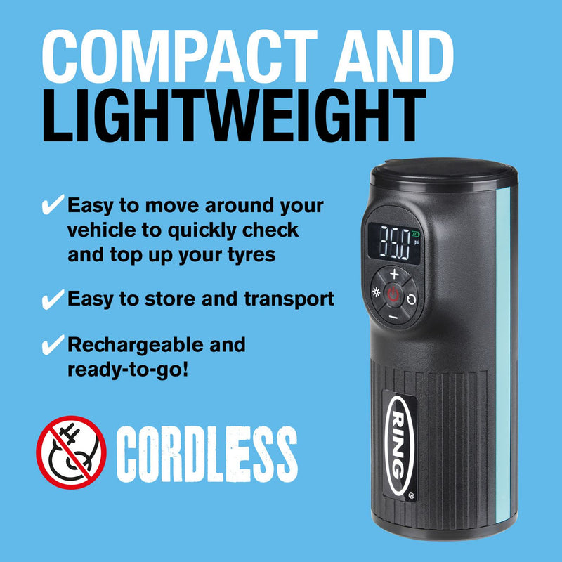 Ring RTC2000 cordless handheld tyre inflator digital display, UK version