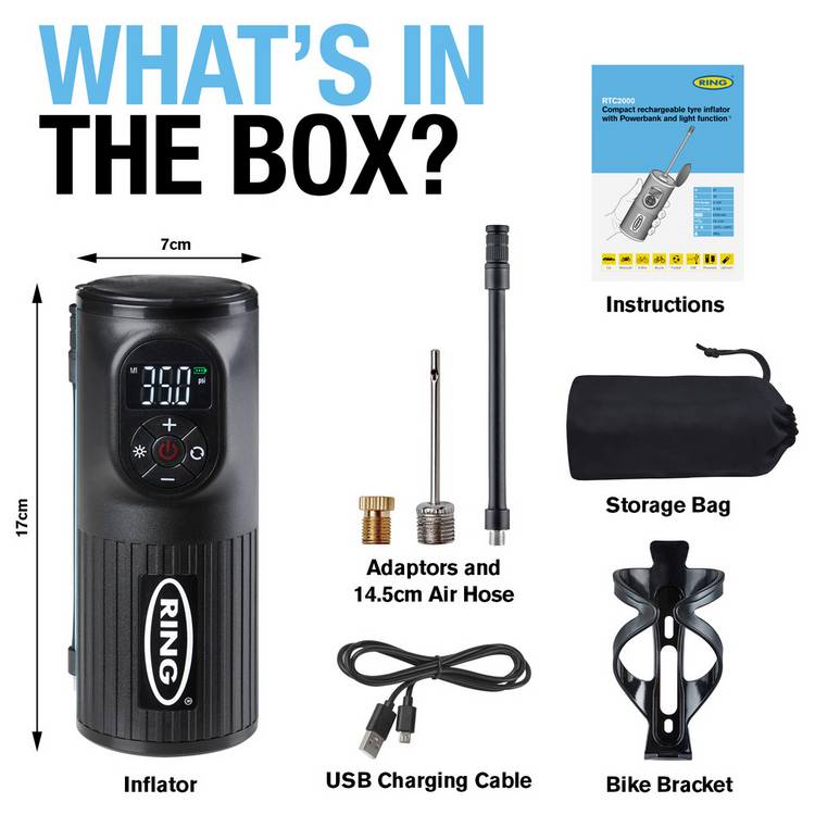 Ring RTC2000 cordless handheld tyre inflator digital display, UK version