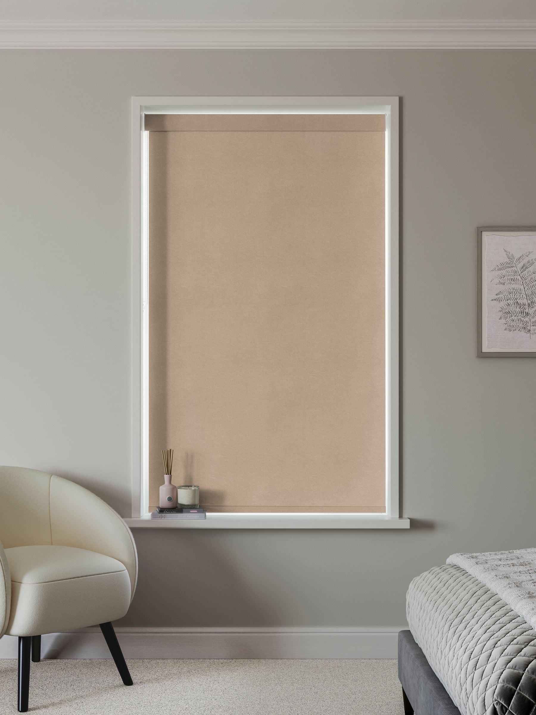 Next Hollis roller blind in Natural Sand, imported from the UK