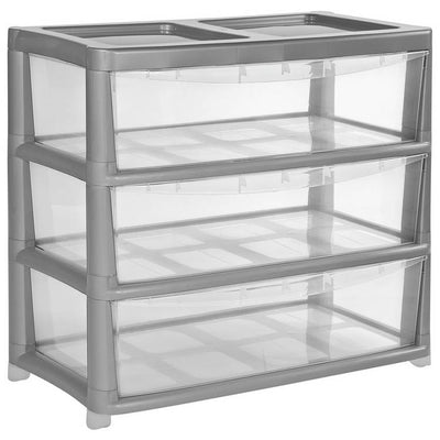 Argos Argos Home 3 Drawer Wide Plastic Storage Drawers - Silver- Buy online at McGrocer