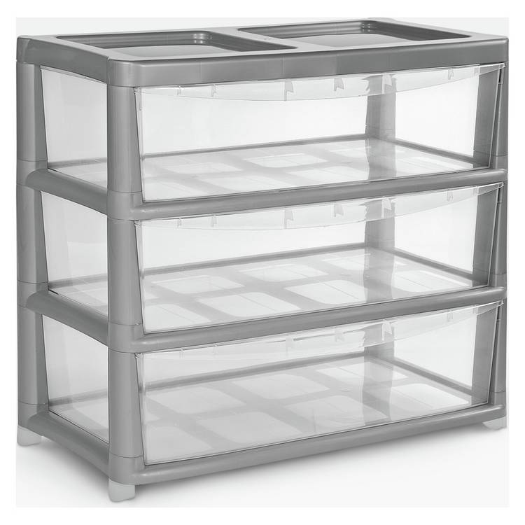 Argos Home plastic storage drawers silver - British product