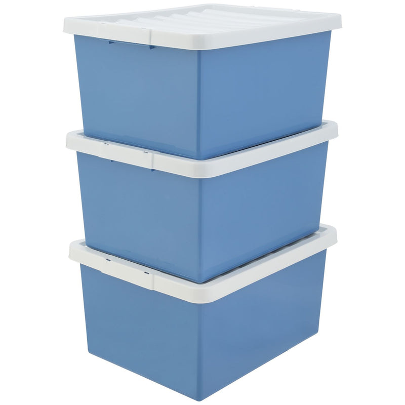 Argos Home blue storage boxes 27L with clip-on lids, imported from the UK