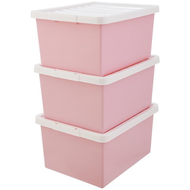 Argos Home pink storage boxes 27L each, UK version