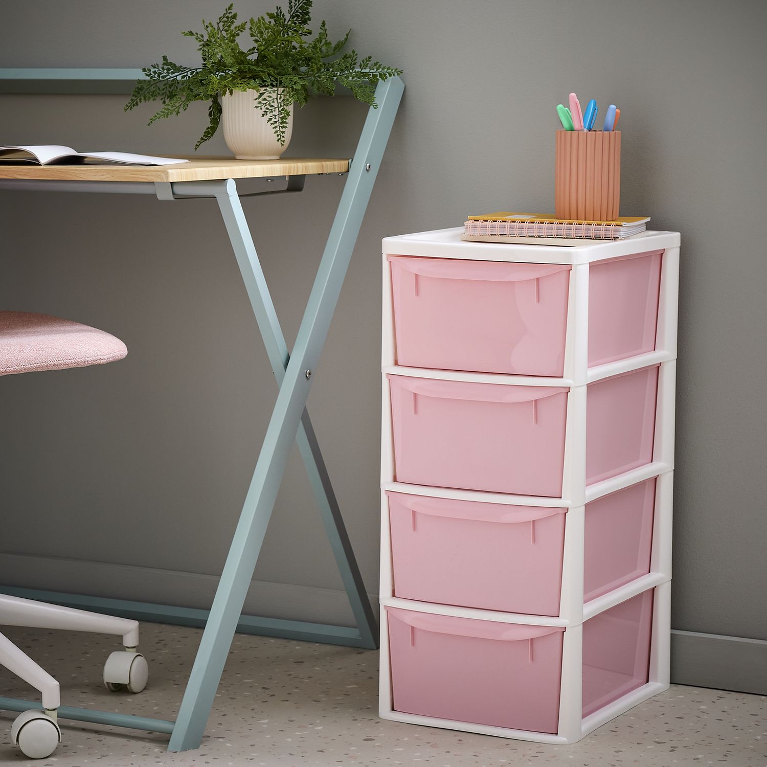 Argos Home pink plastic drawer tower (British brand)