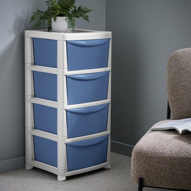 Argos Home 4 Drawer Wide Plastic Drawers Blue (British brand)