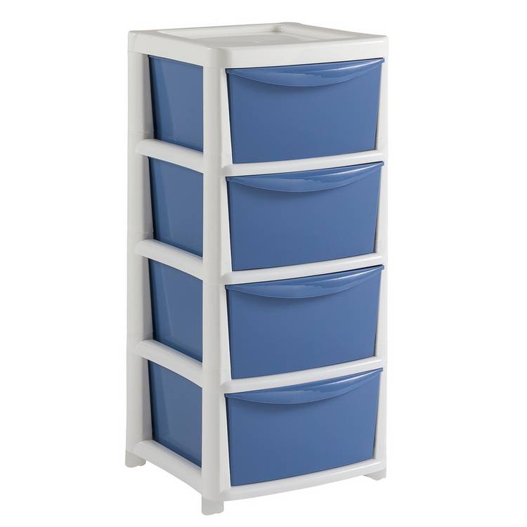 Argos Home 4 Drawer Wide Plastic Drawers Blue (British brand)
