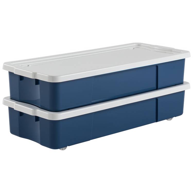 Argos Home wheeled underbed storage boxes 2x45L blue, imported from the UK
