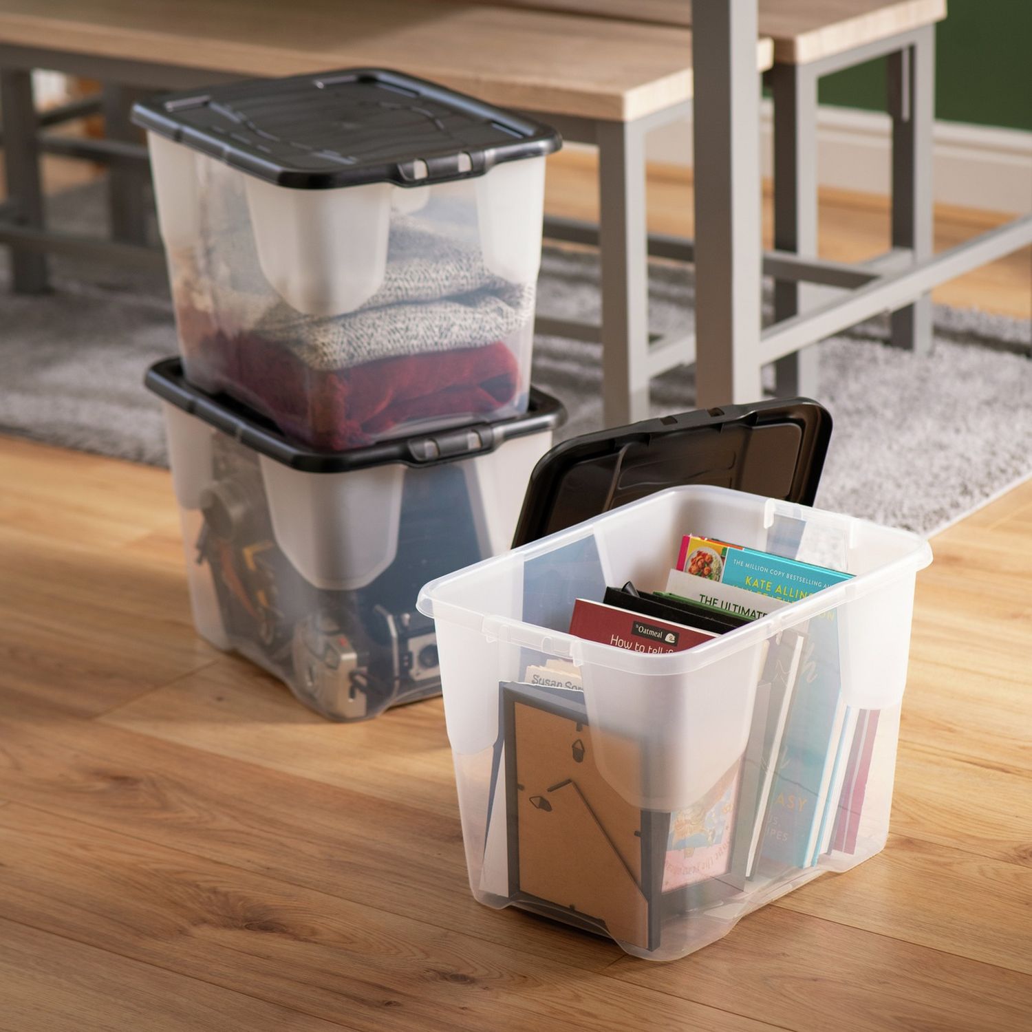 Strata Curve 24L clear plastic storage boxes set, imported from the UK