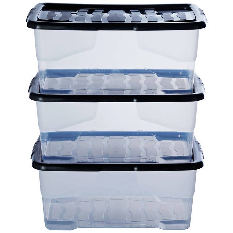 Strata plastic storage boxes 42L clear set of 3 (British brand)