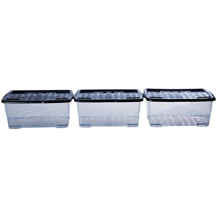 Strata plastic storage boxes 42L clear set of 3 (British brand)