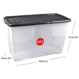 Strata Curve 100L clear plastic storage box with lid, imported from the UK