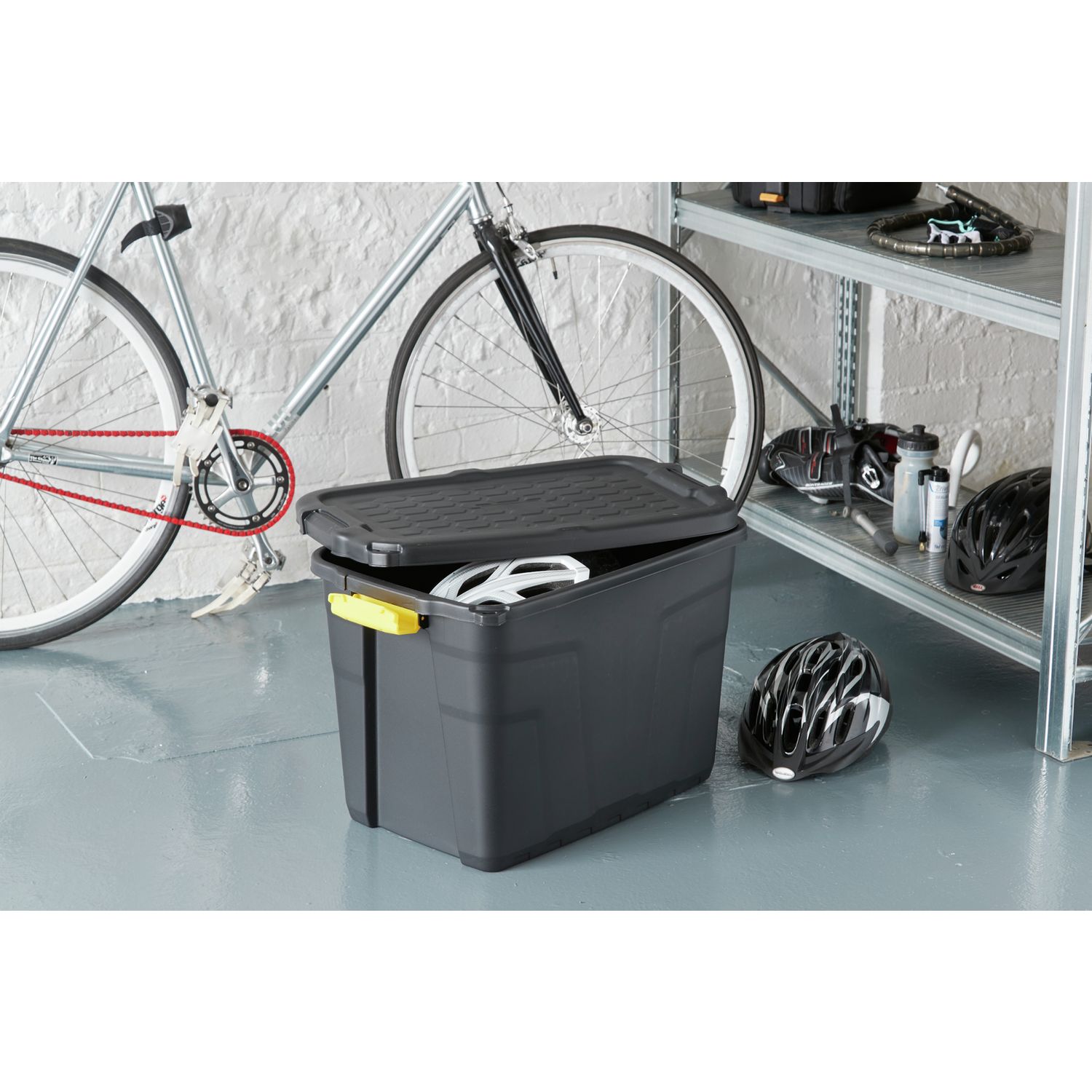 Strata 60L heavy duty plastic storage box black, UK version
