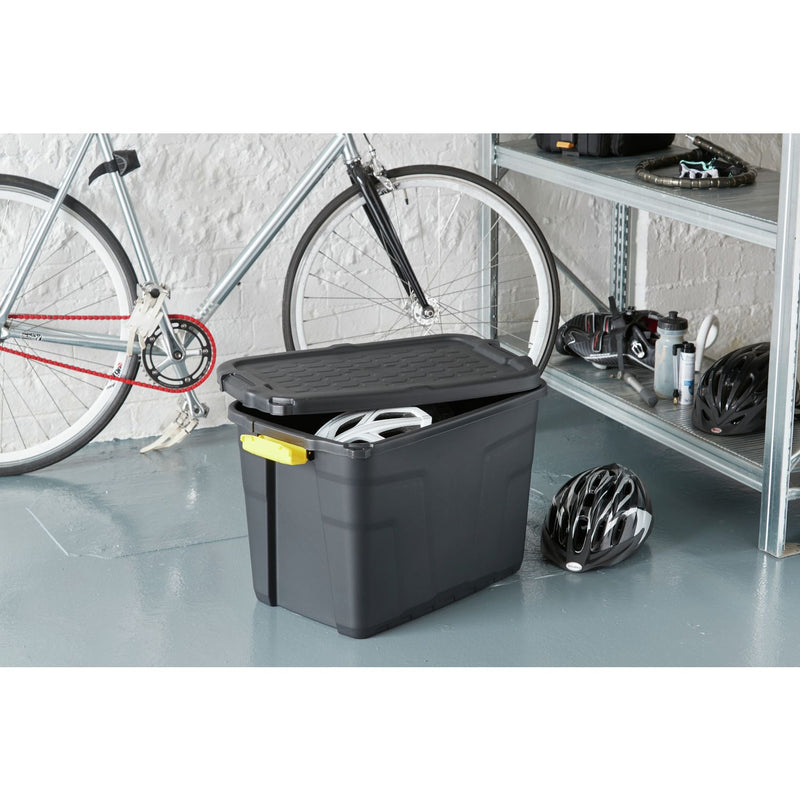 Strata 60L heavy duty plastic storage box black, UK version